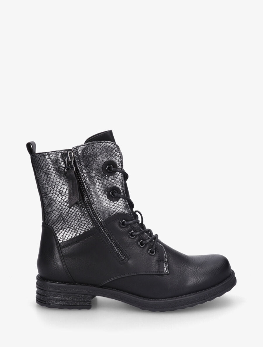 Bottines montantes à imprimé python et zip décoratif - Noir - 5