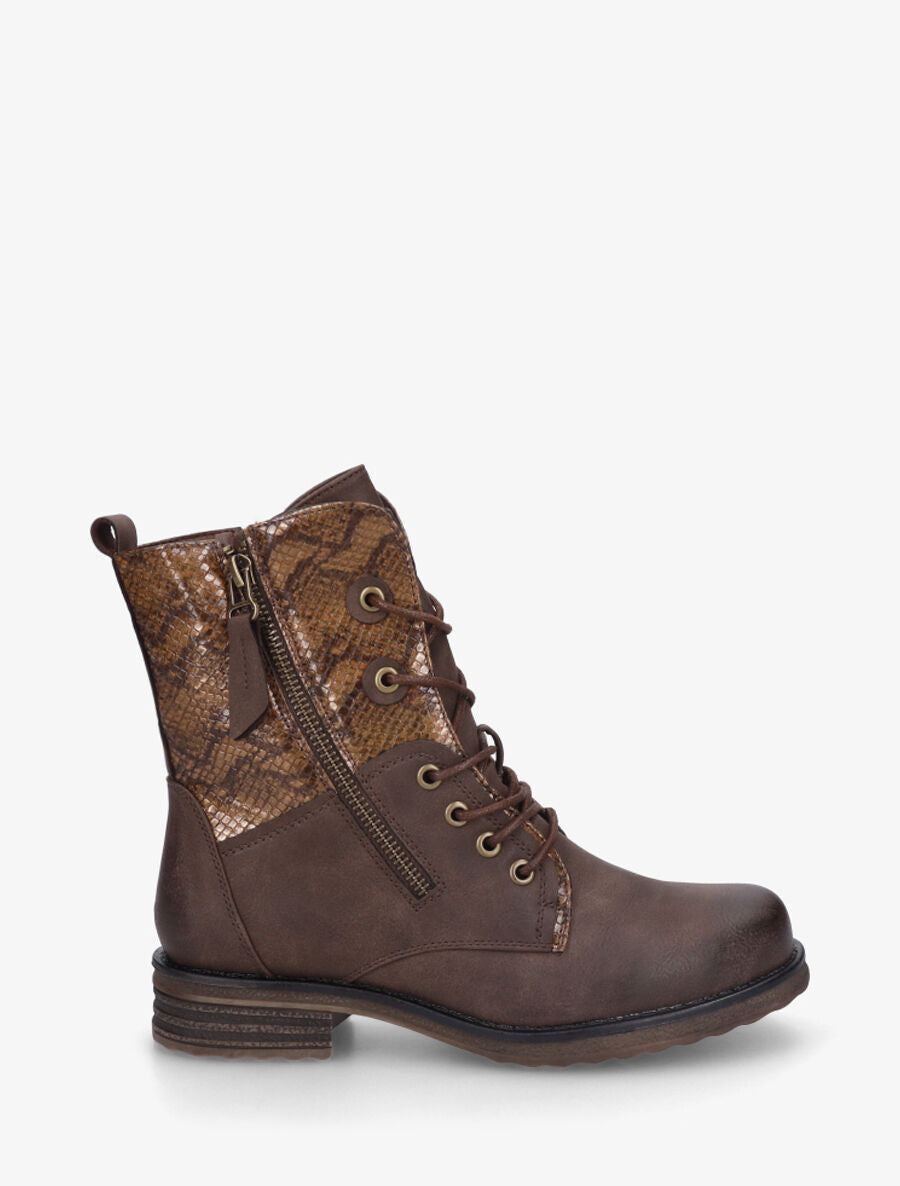 Bottines montantes à imprimé python et zip décoratif - Marron - 5