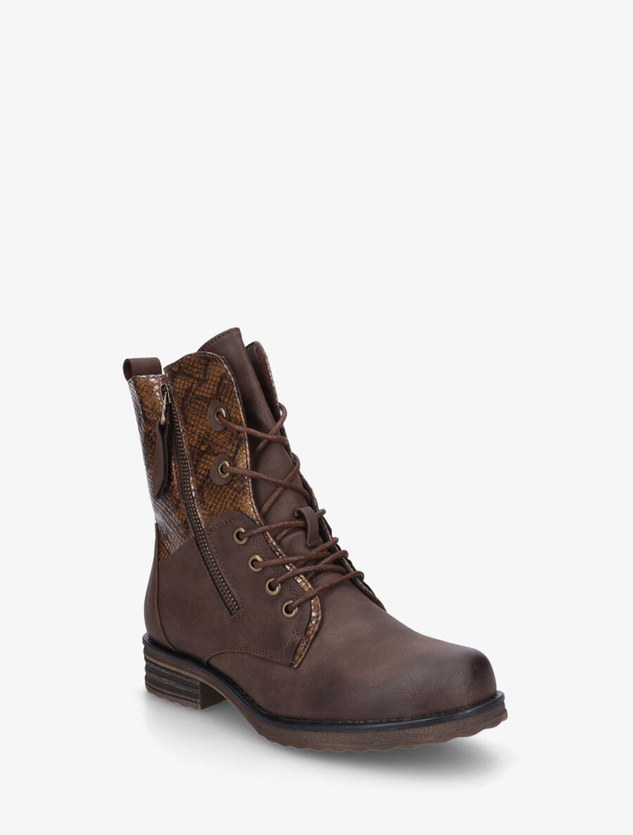 Bottines montantes à imprimé python et zip décoratif - Marron - 2