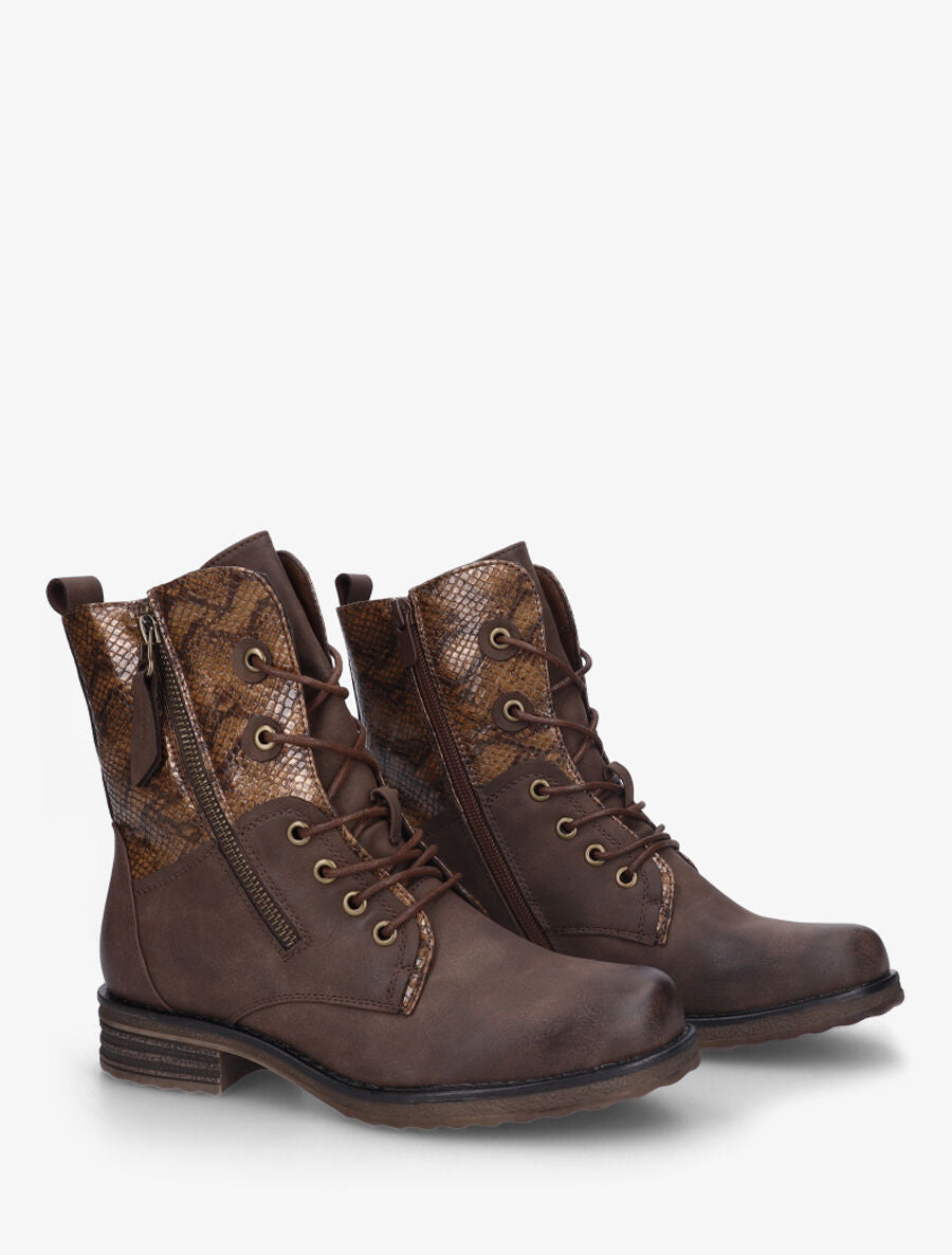 Bottines montantes à imprimé python et zip décoratif - Marron - 4