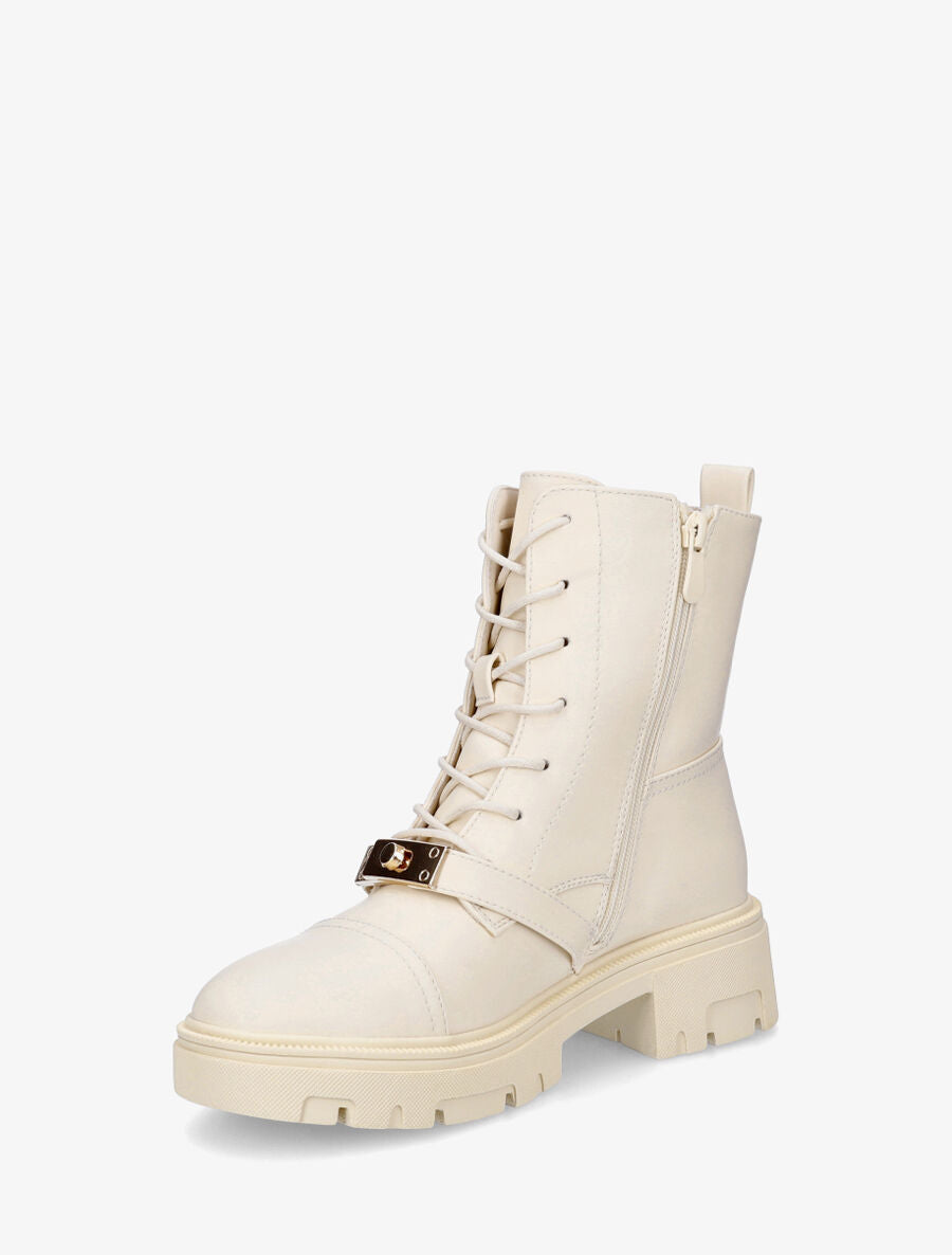 Bottines à lacets et empiècement métal stylisé - Crème - 3