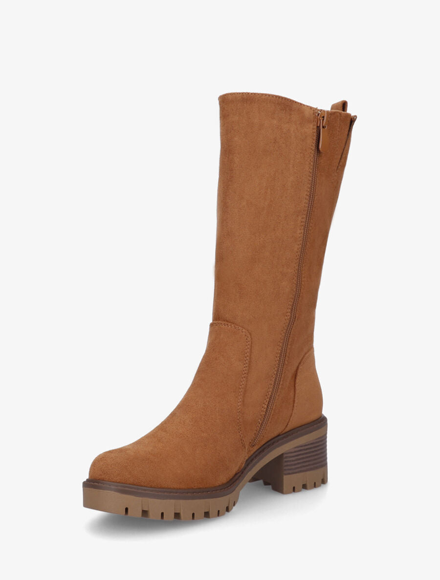 Bottines montantes en suédine à double zips - Camel - 3