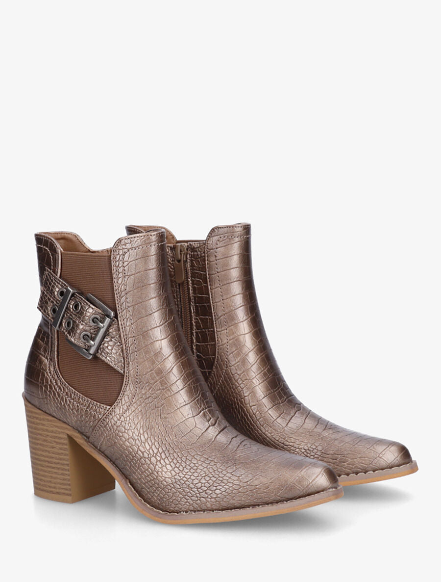Bottines élastiquées imprimé croco - Bronze - 4