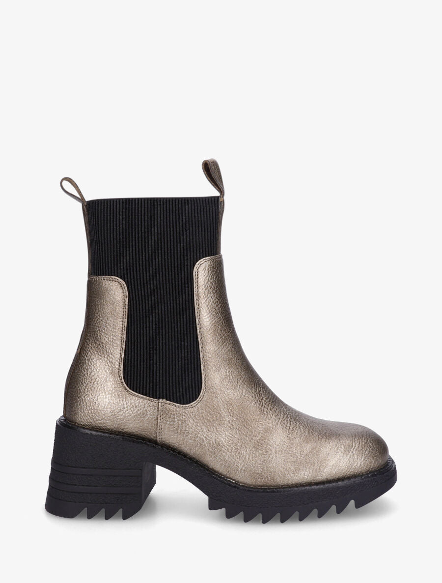 Bottines hautes à talon bloc et semelle crantés - Taupe - 1