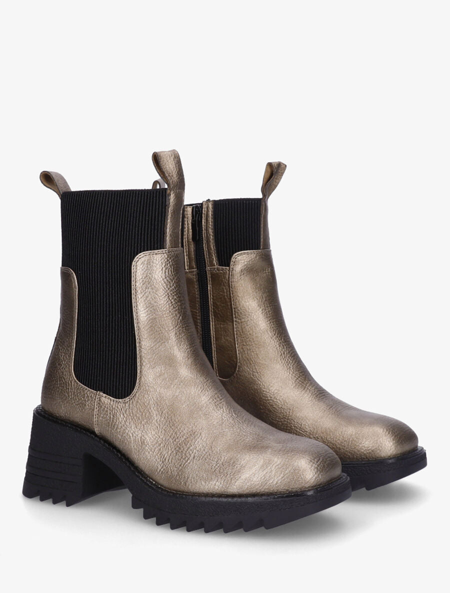 Bottines hautes à talon bloc et semelle crantés - Taupe - 4