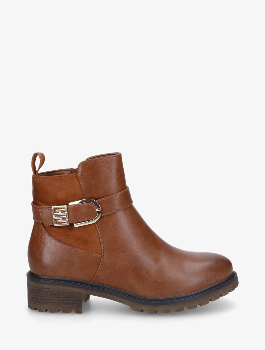 Bottines en simili à contrefort en suédine - Camel - 5