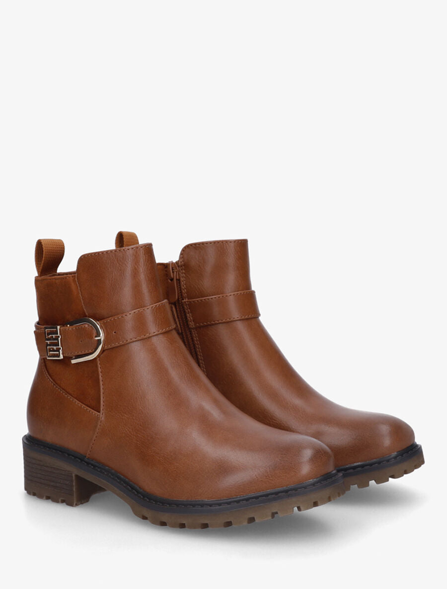 Bottines en simili à contrefort en suédine - Camel - 4