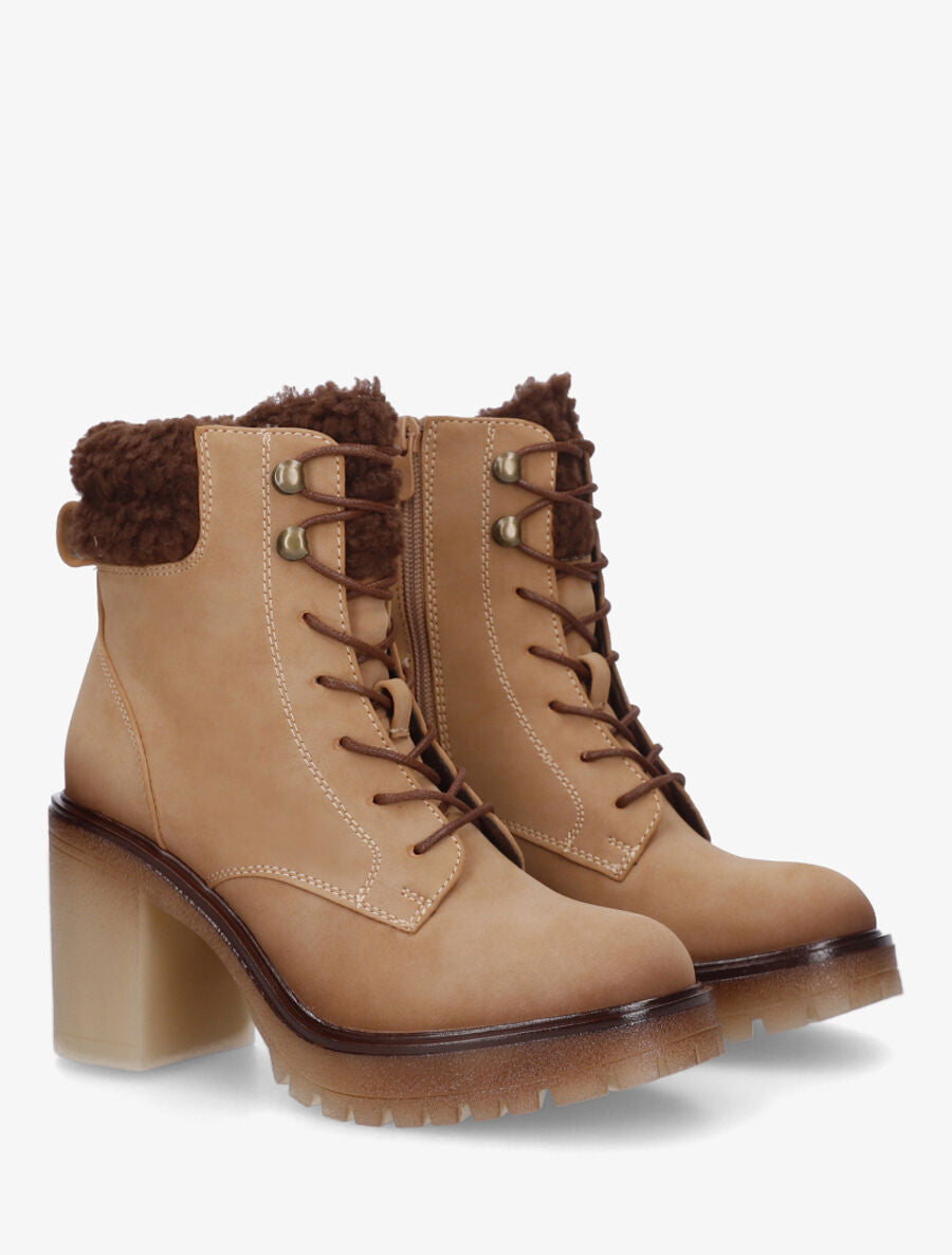 Bottines fourrées à semelle caoutchouc - Camel - 4
