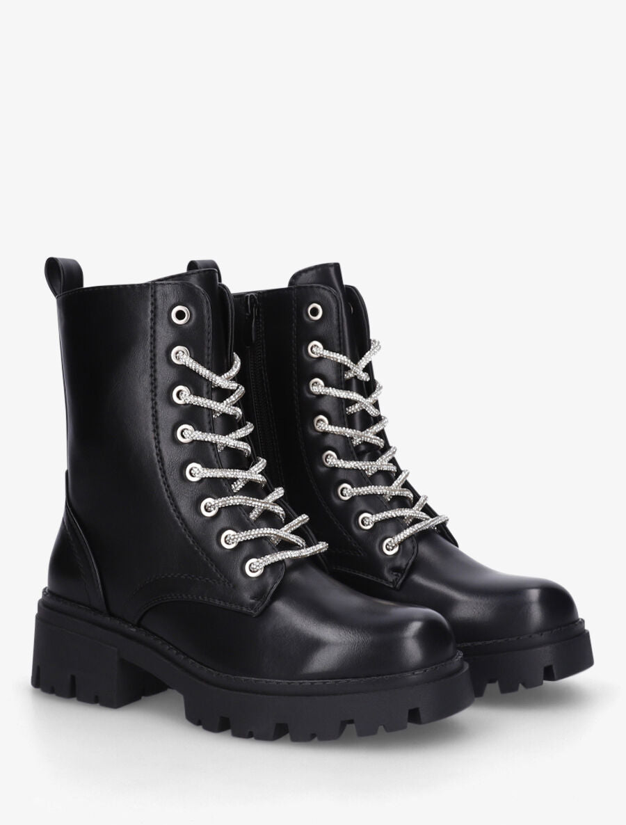 Bottines montantes à lacets strassés - Noir - 4