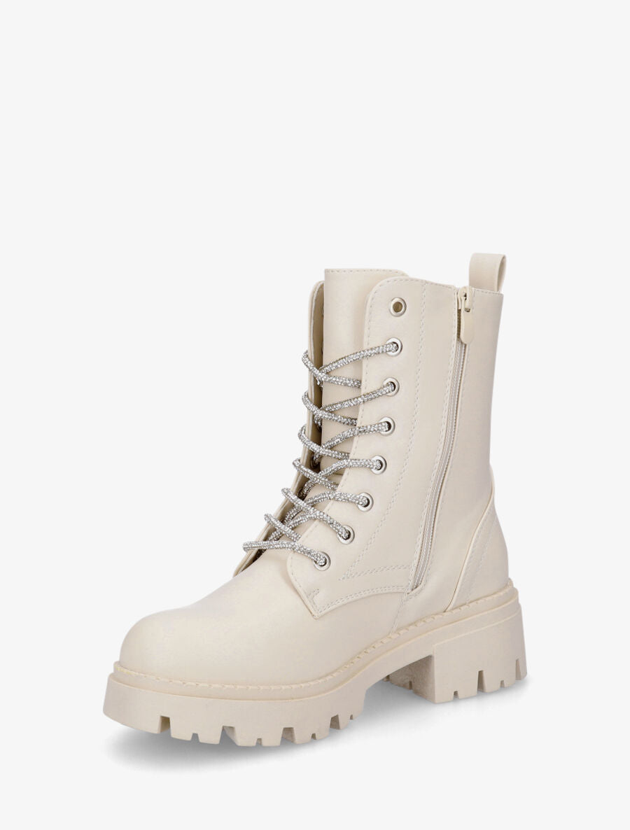 Bottines montantes à lacets strassés - Beige - 3