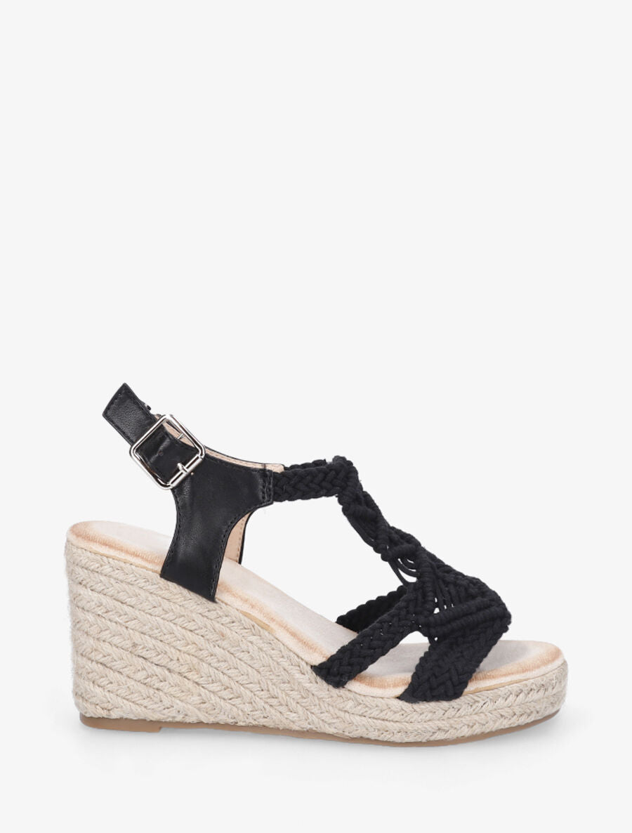 Sandales bi-matière et semelle en raphia - Noir - 5