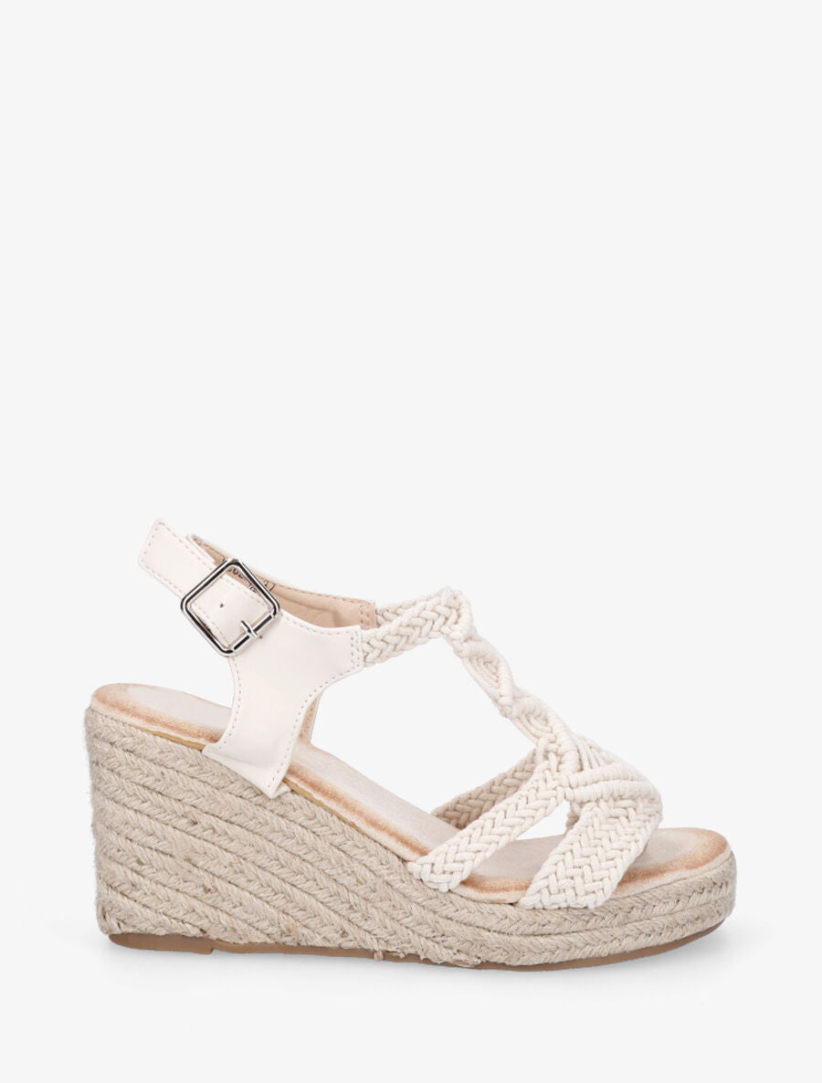 Sandales bi-matière et semelle en raphia - Beige - 1