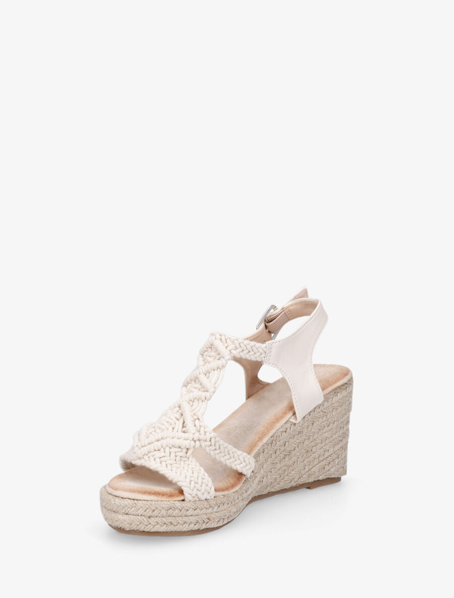 Sandales bi-matière et semelle en raphia - Beige - 3