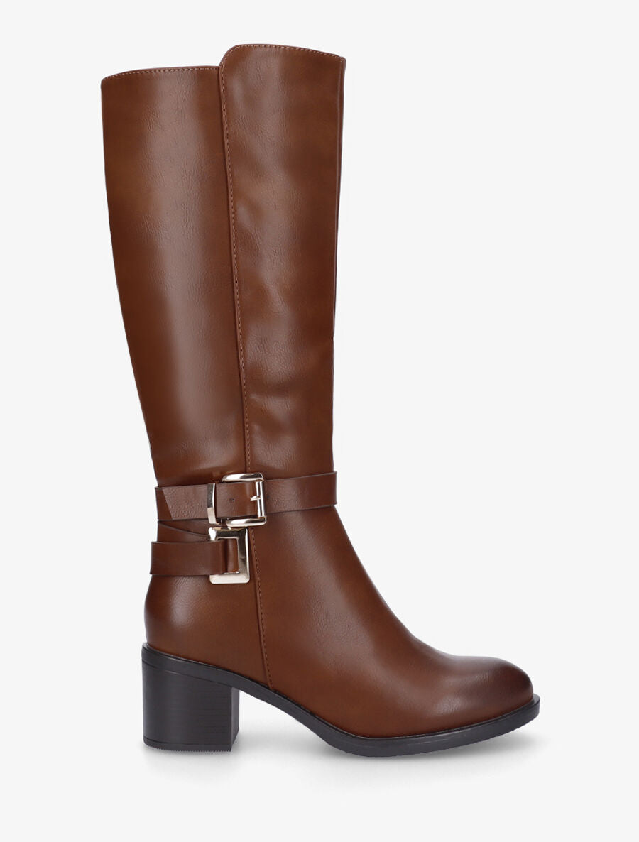 Bottes en simili sanglées à talon - Camel - 1