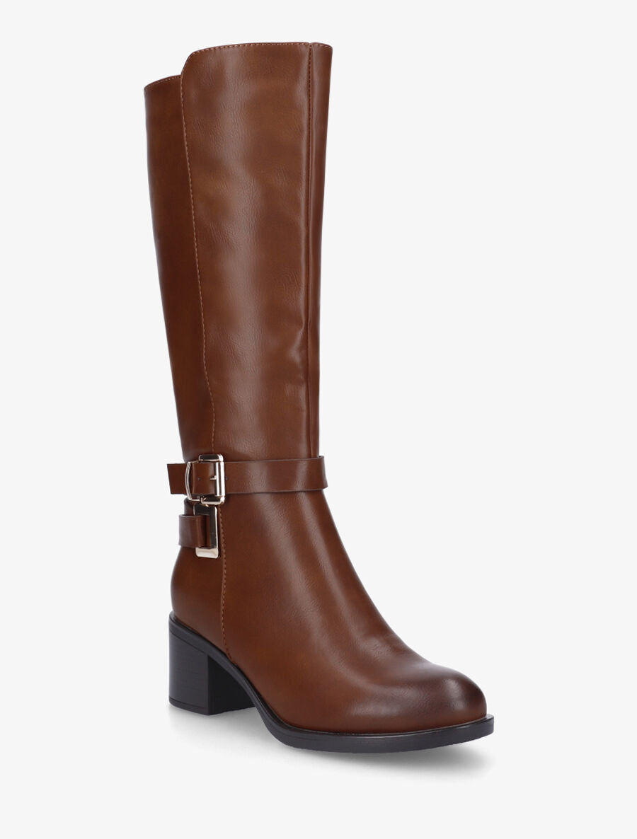 Bottes en simili sanglées à talon - Camel - 2