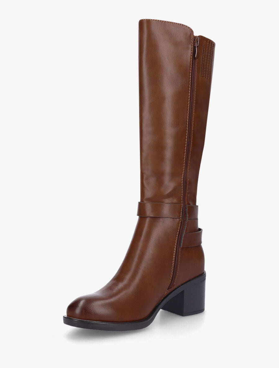 Bottes en simili sanglées à talon - Camel - 3