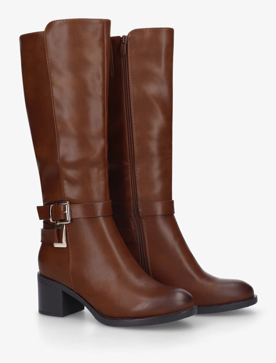 Bottes en simili sanglées à talon - Camel - 4