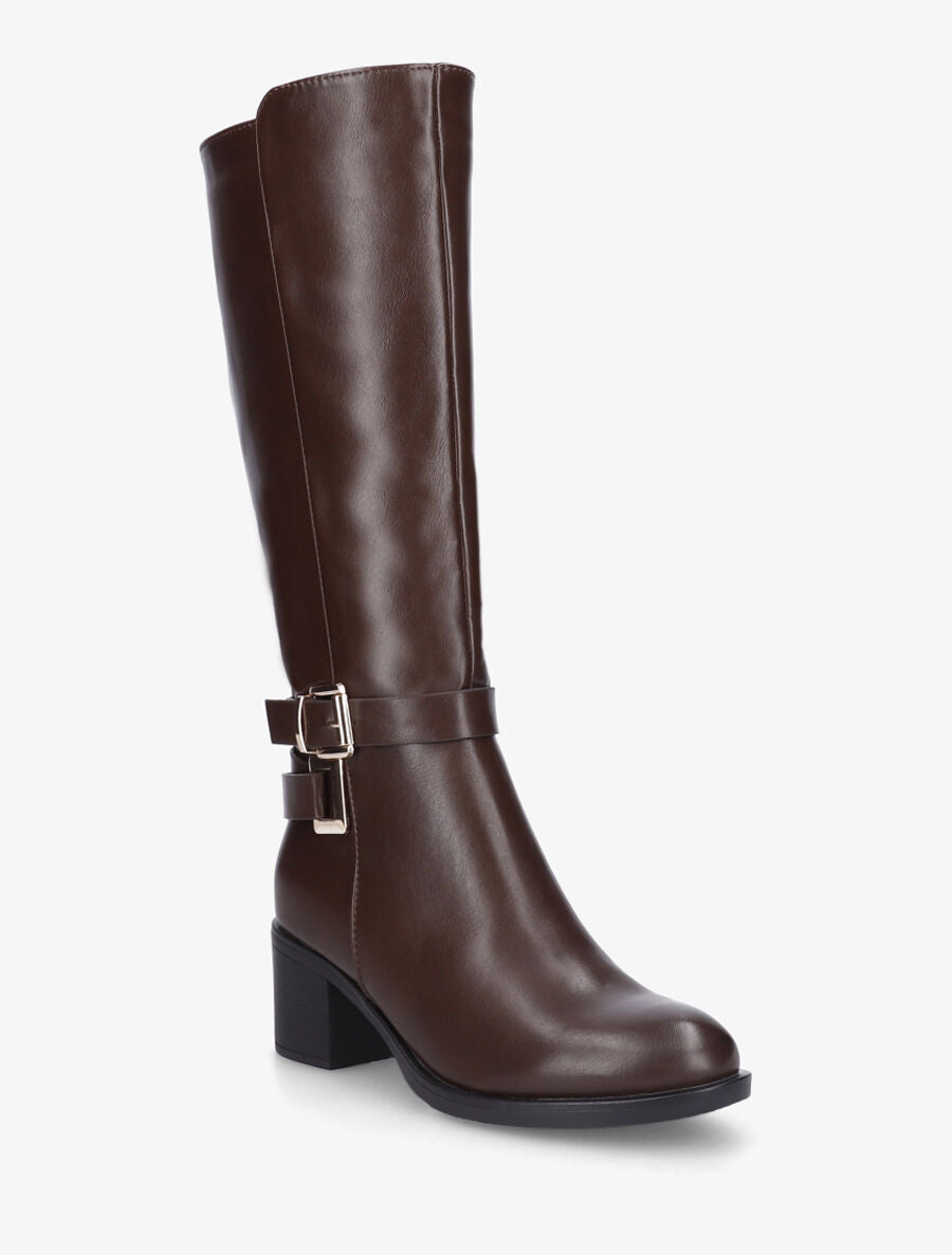 Bottes en simili sanglées à talon - Marron - 2