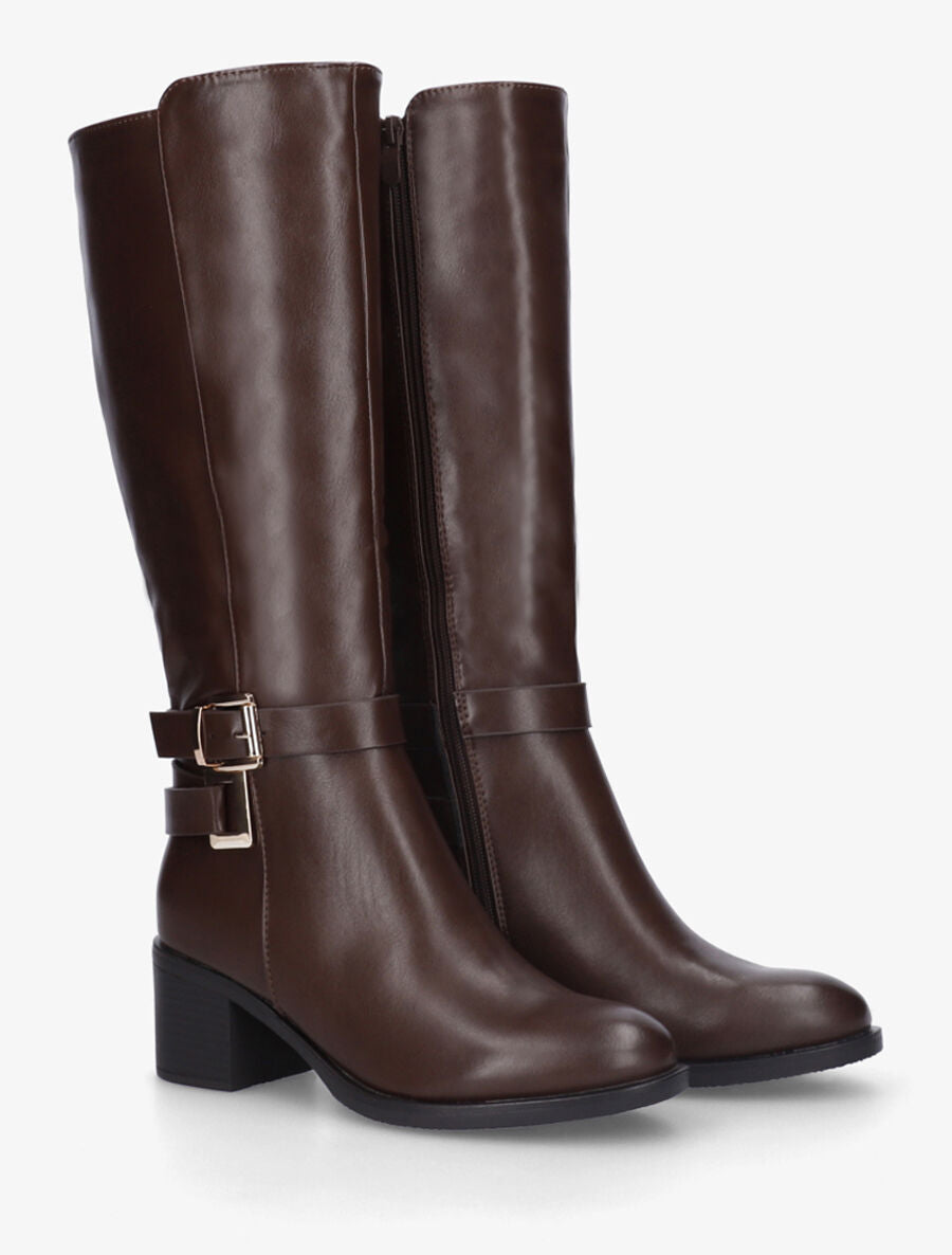Bottes en simili sanglées à talon - Marron - 4
