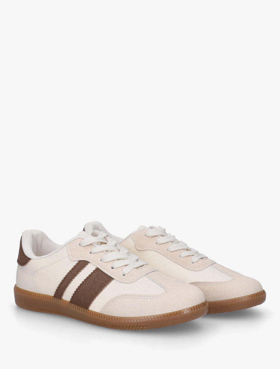 Sneakers en simili bi-matière - Beige - 4