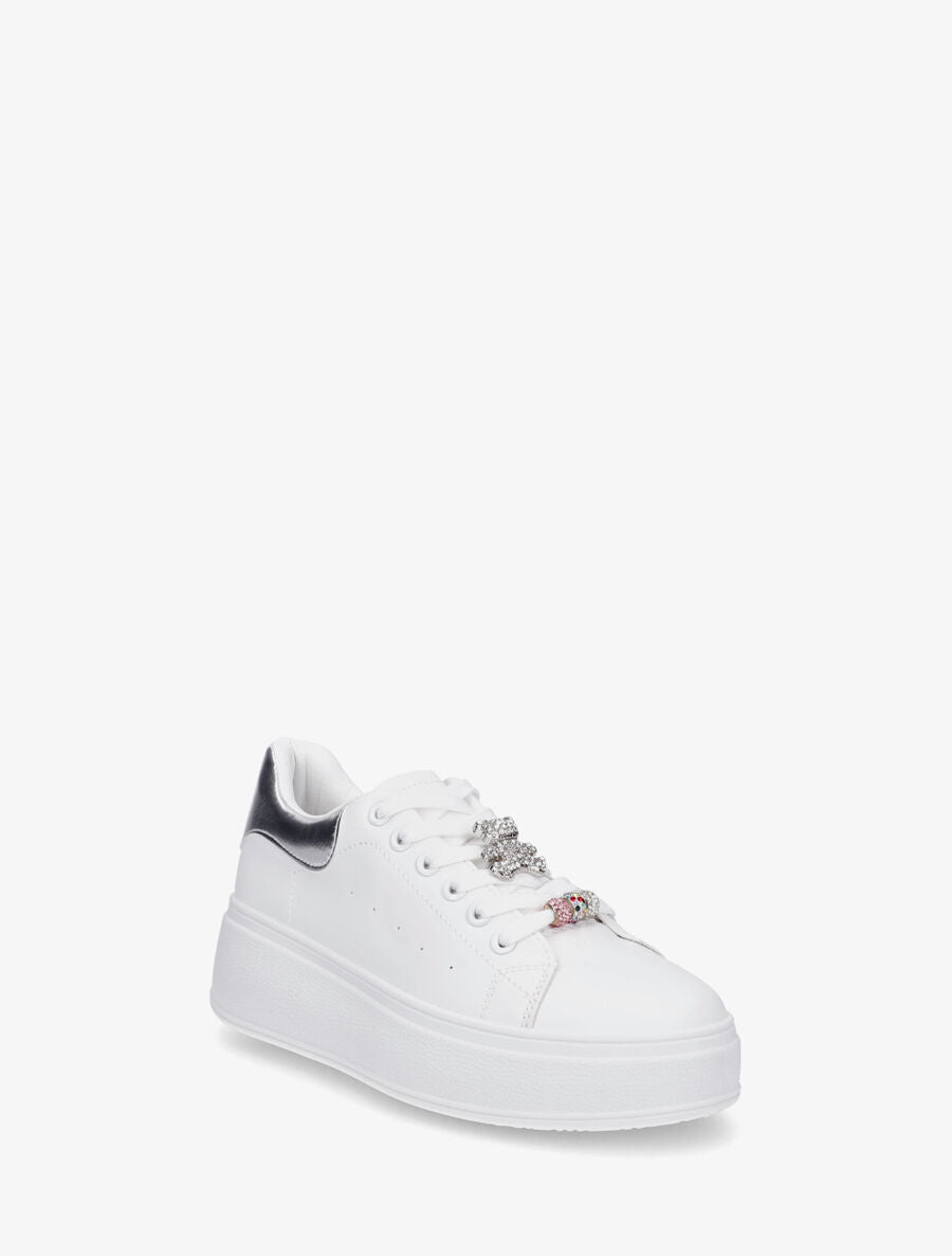 Sneakers à contrefort contrastant et bijoux strassés - Argent - 2