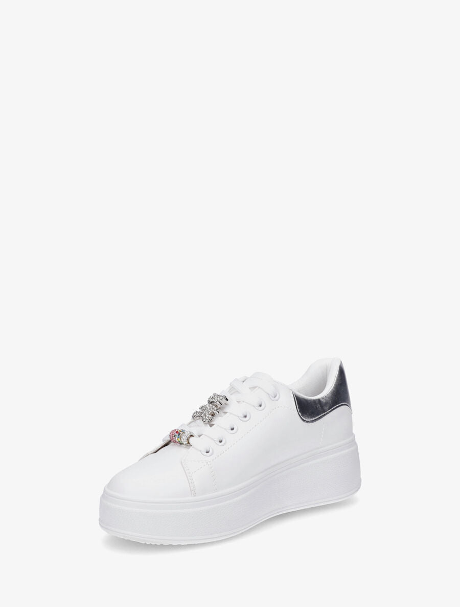 Sneakers à contrefort contrastant et bijoux strassés - Argent - 3