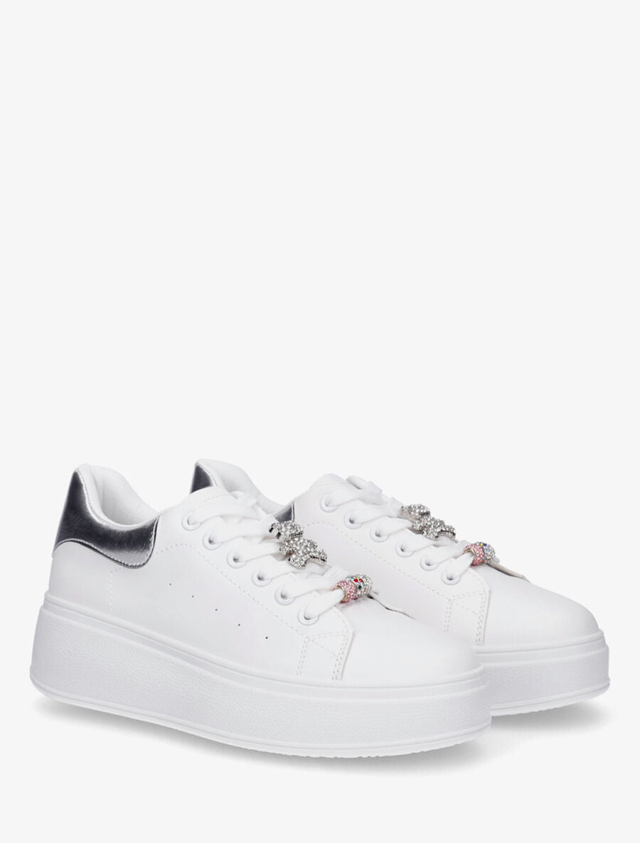 Sneakers à contrefort contrastant et bijoux strassés - Argent - 4