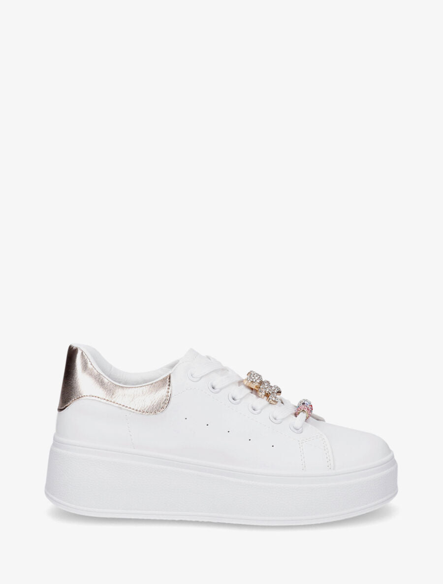 Sneakers à contrefort contrastant et bijoux strassés - Doré rose - 1