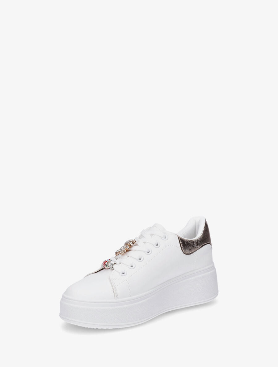 Sneakers à contrefort contrastant et bijoux strassés - Doré rose - 3