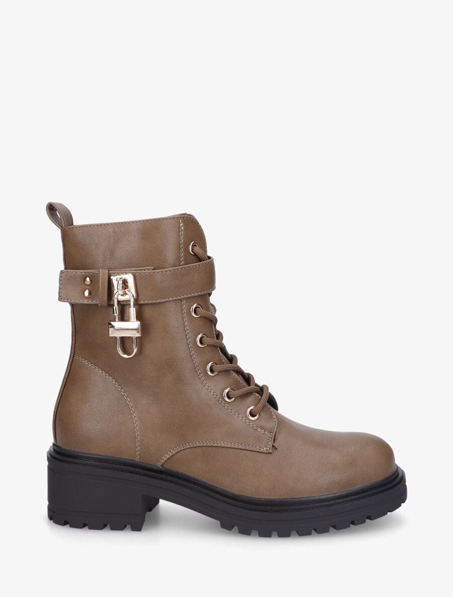 Bottines montantes à empiècement cadenas - Taupe - 1