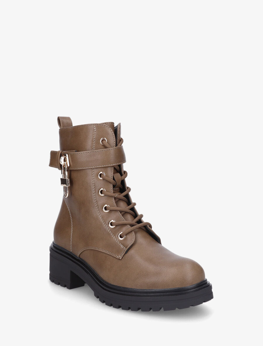 Bottines montantes à empiècement cadenas - Taupe - 2