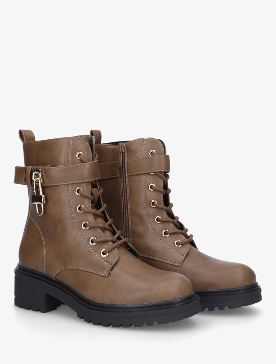 Bottines montantes à empiècement cadenas - Taupe - 4