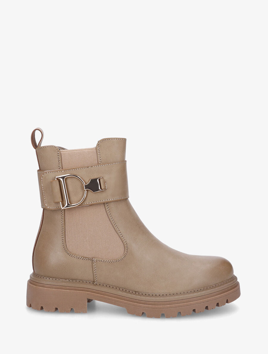 Bottines élastiquées en simili - Taupe - 1