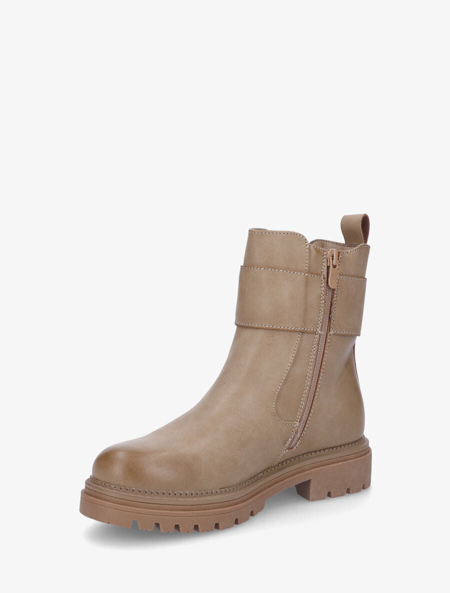 Bottines élastiquées en simili - Taupe - 3