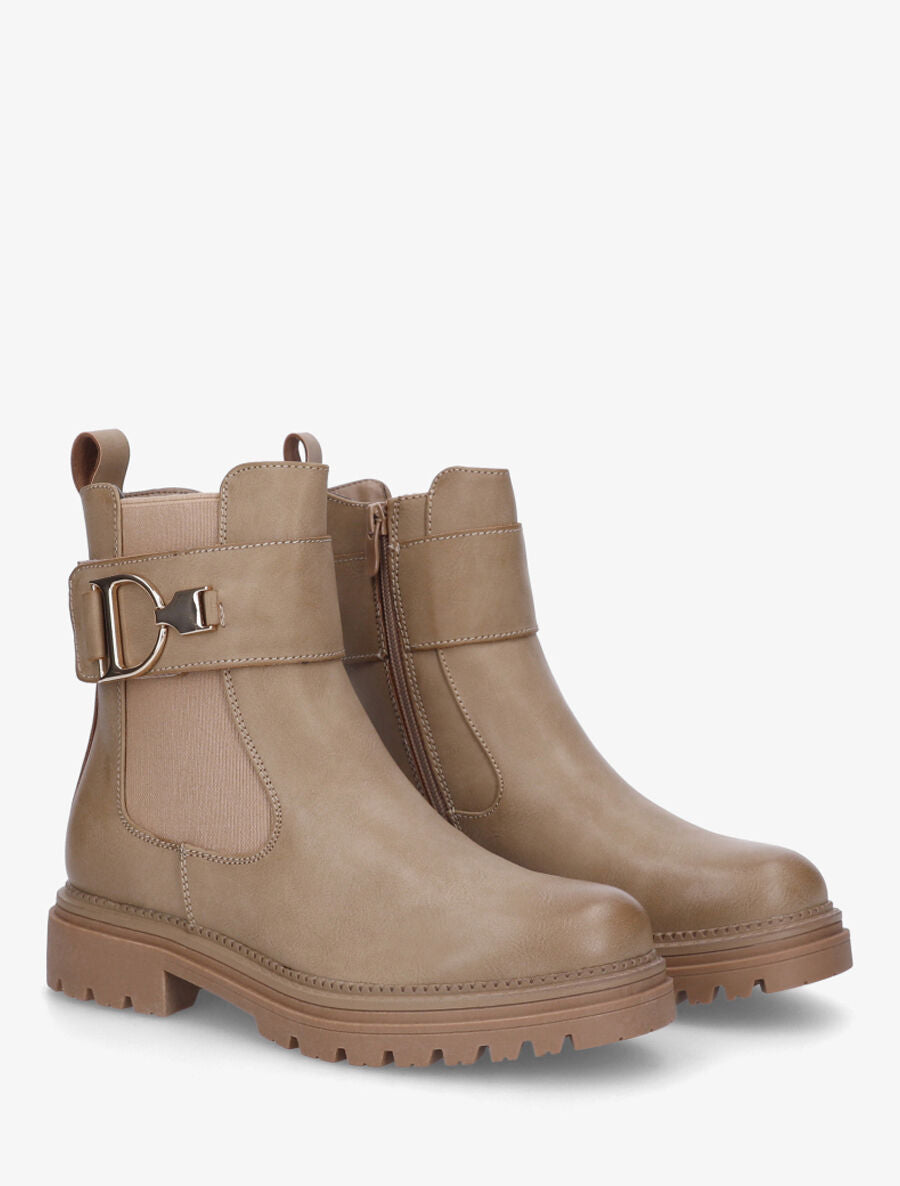 Bottines élastiquées en simili - Taupe - 4