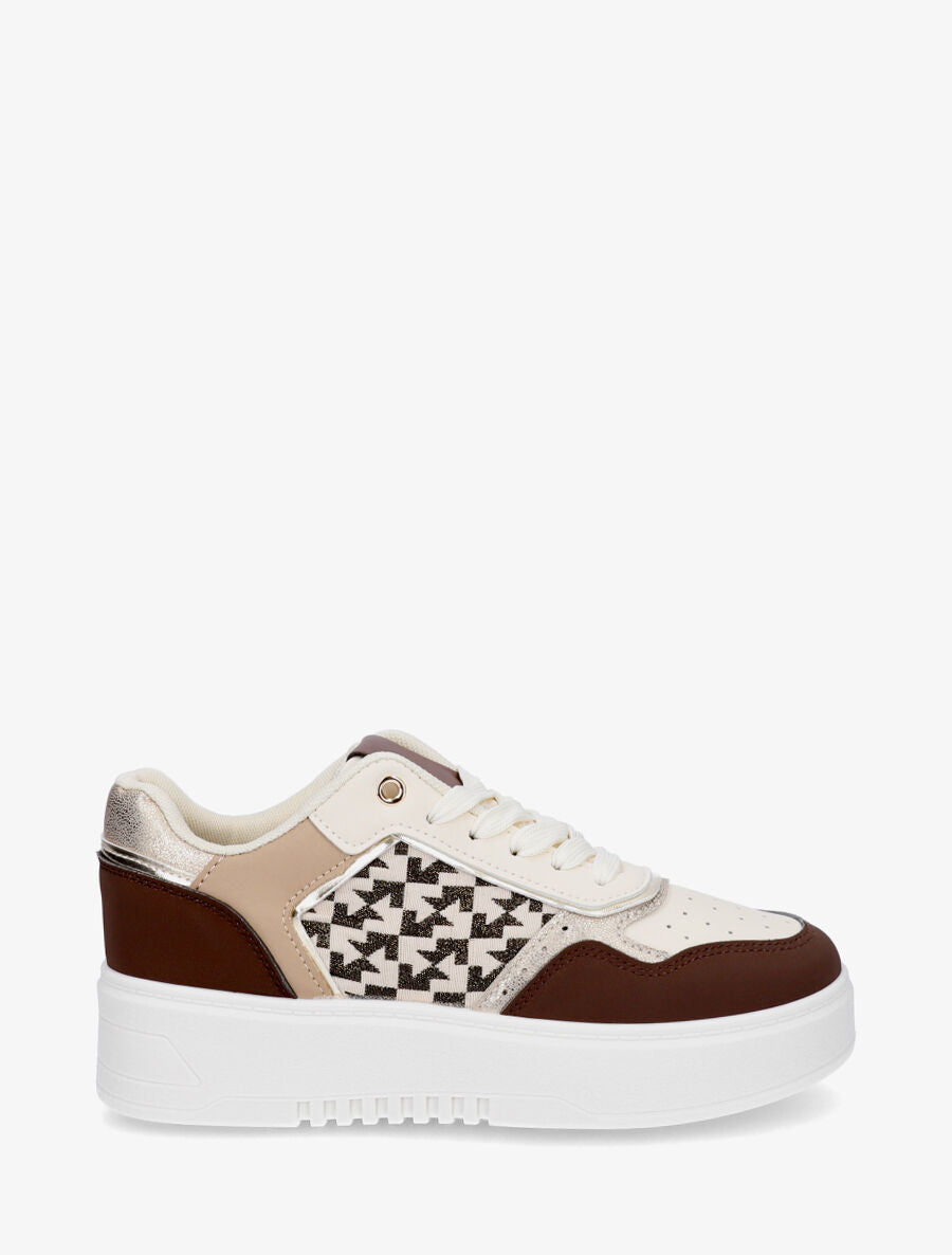 Sneakers en simili à imprimé graphique irisé - Marron - 1