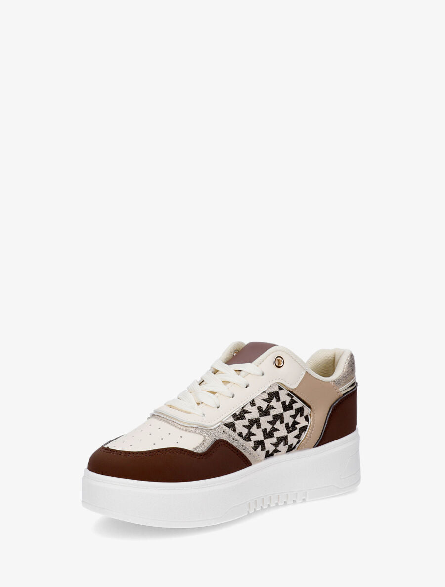 Sneakers en simili à imprimé graphique irisé - Marron - 3