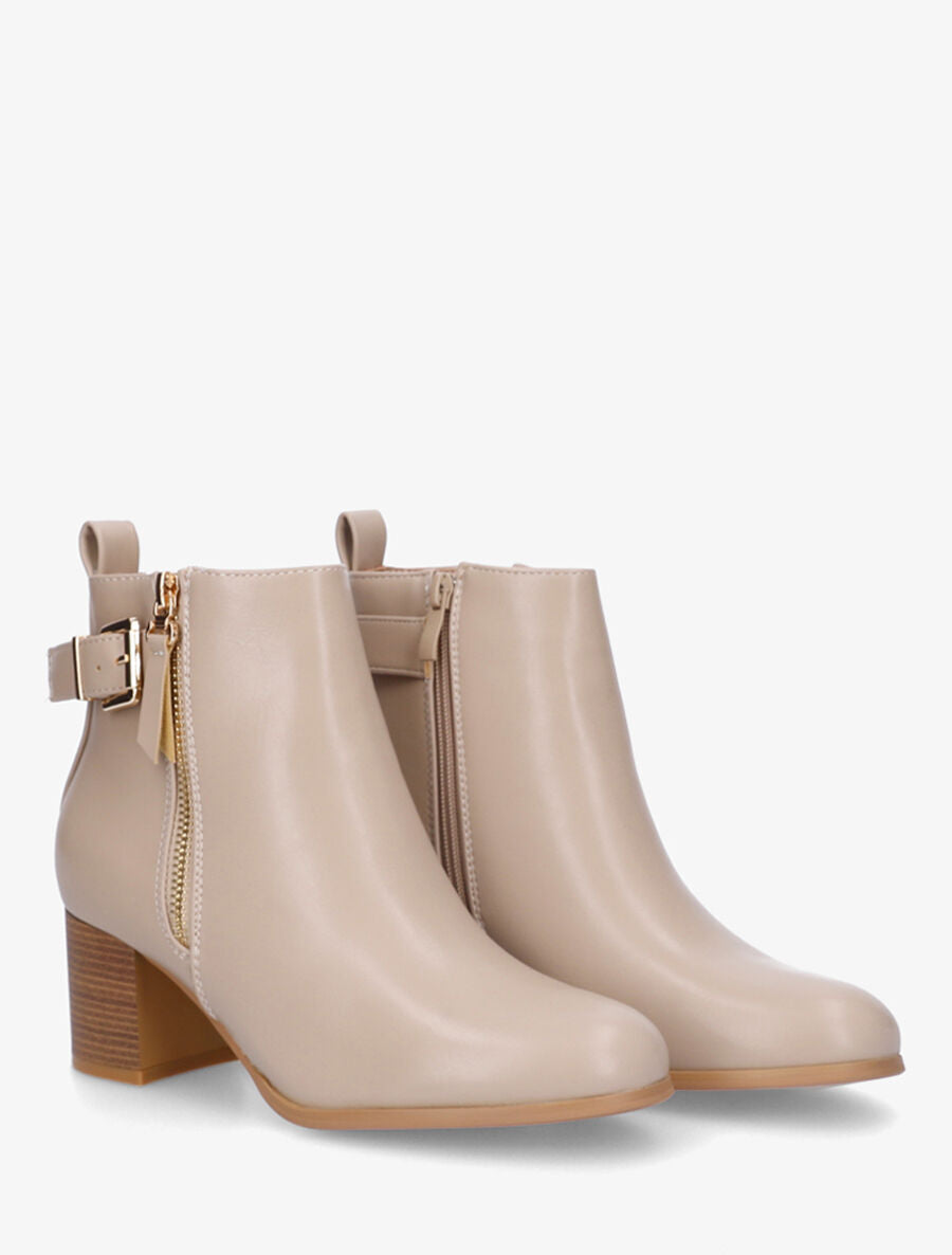 Bottines en simili à zip décoratif - Taupe - 4