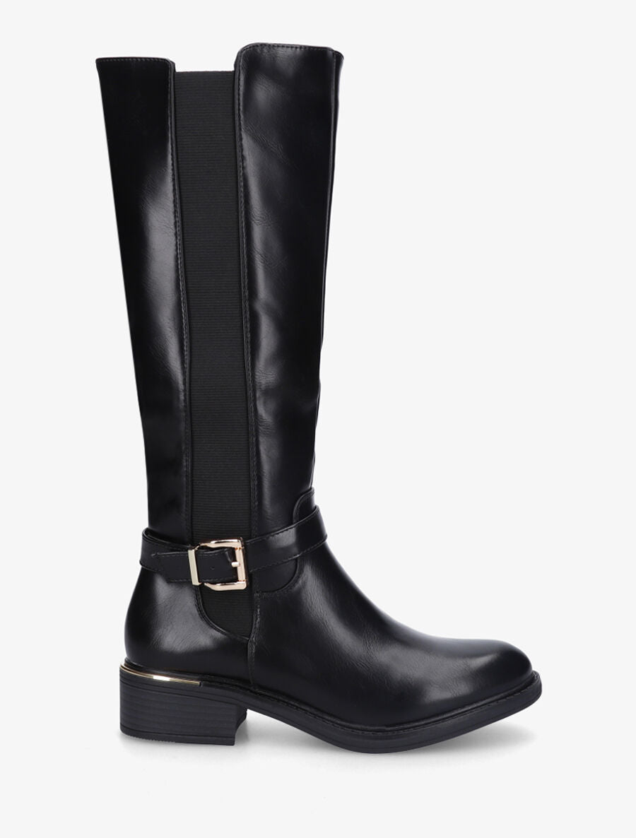 Bottes élastiquées en simili et sanglées - Noir - 5