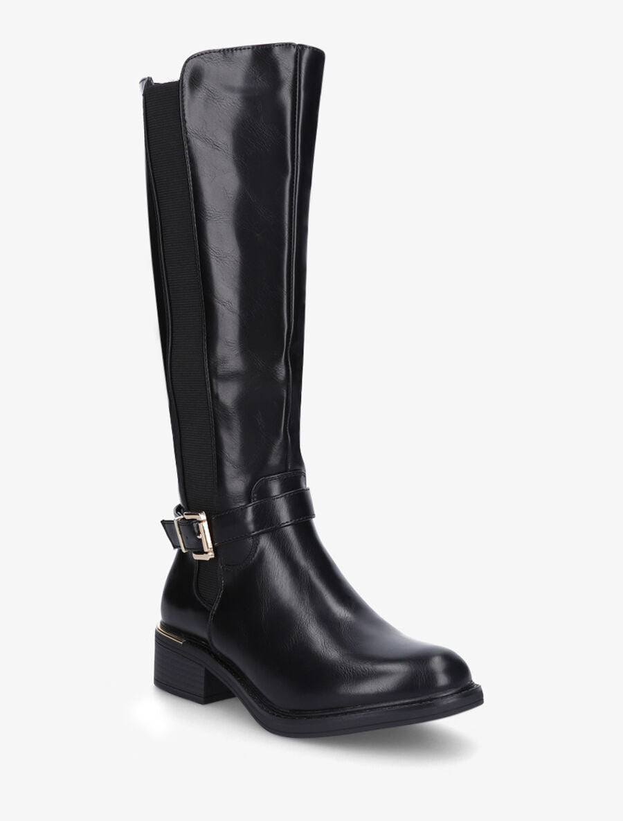 Bottes élastiquées en simili et sanglées - Noir - 2