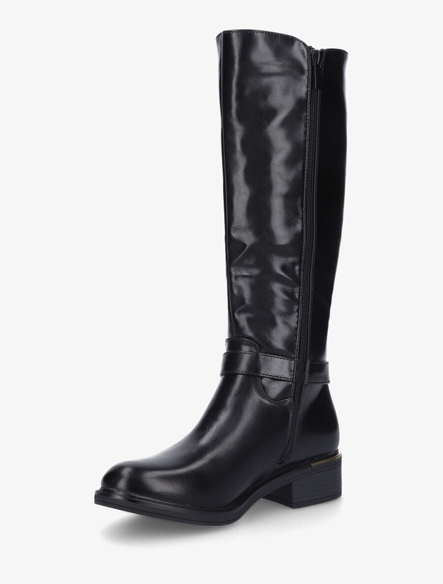 Bottes élastiquées en simili et sanglées - Noir - 3
