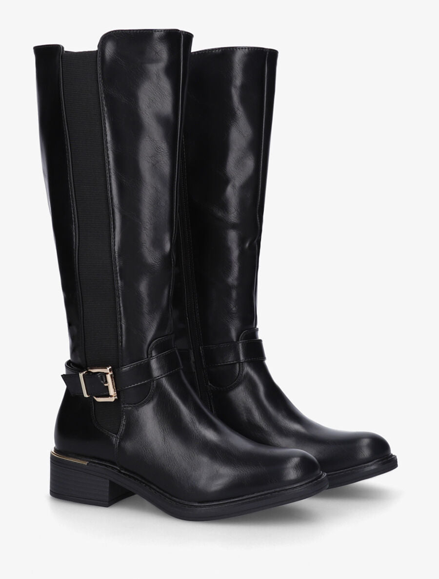 Bottes élastiquées en simili et sanglées - Noir - 4