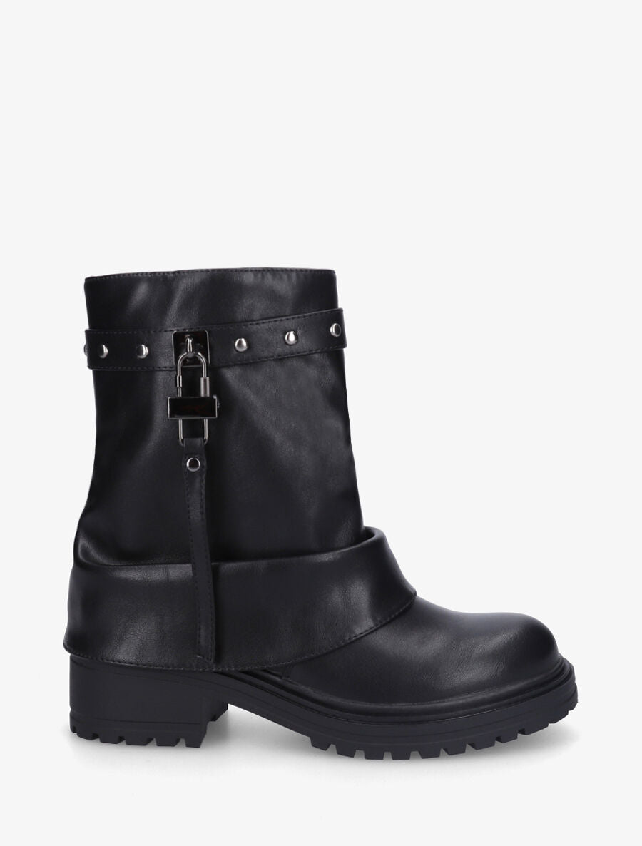Bottines à revers et empiècement métal - Noir - 5