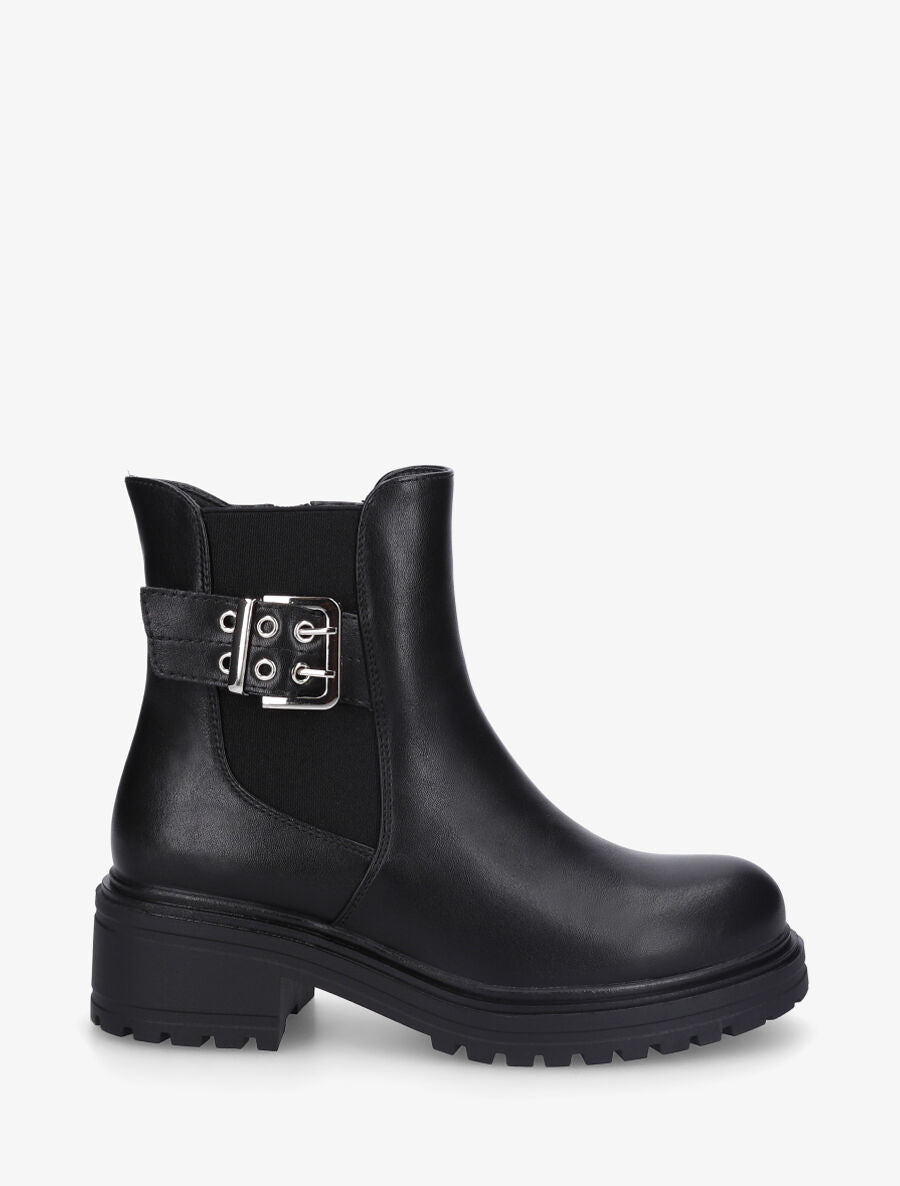 Bottines élastiquées et sanglées en simili - Noir - 5