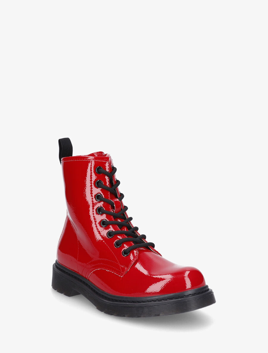 Bottines vernies et montantes à lacets - Rouge - 2