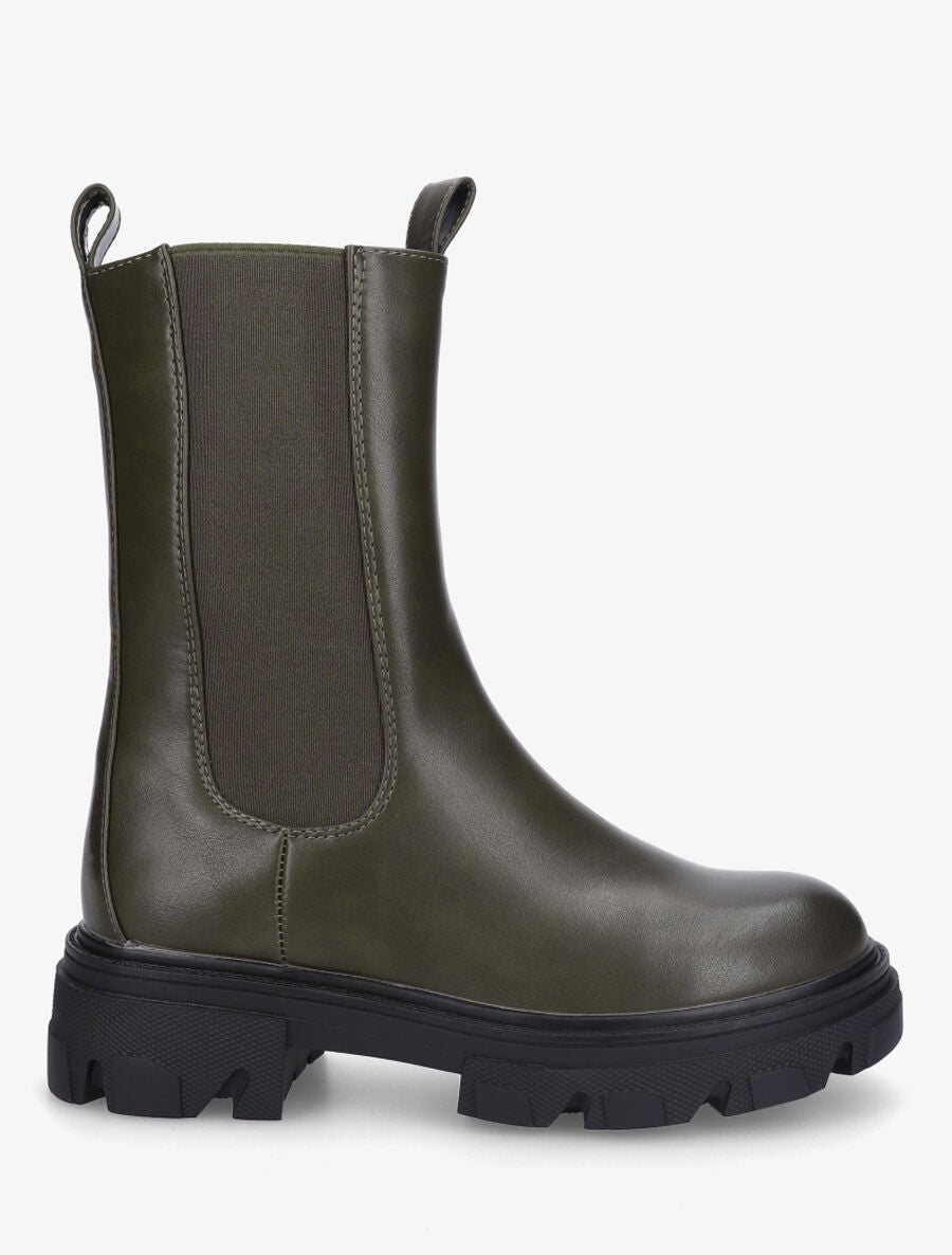 Bottines montantes élastiquées en simili - Kaki - 1