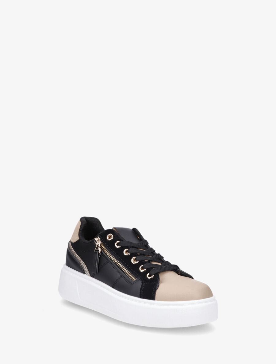 Sneakers unis à zip et bandes pailletées - Noir - 2