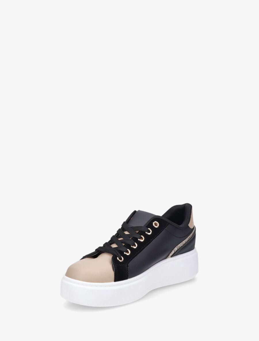 Sneakers unis à zip et bandes pailletées - Noir - 3