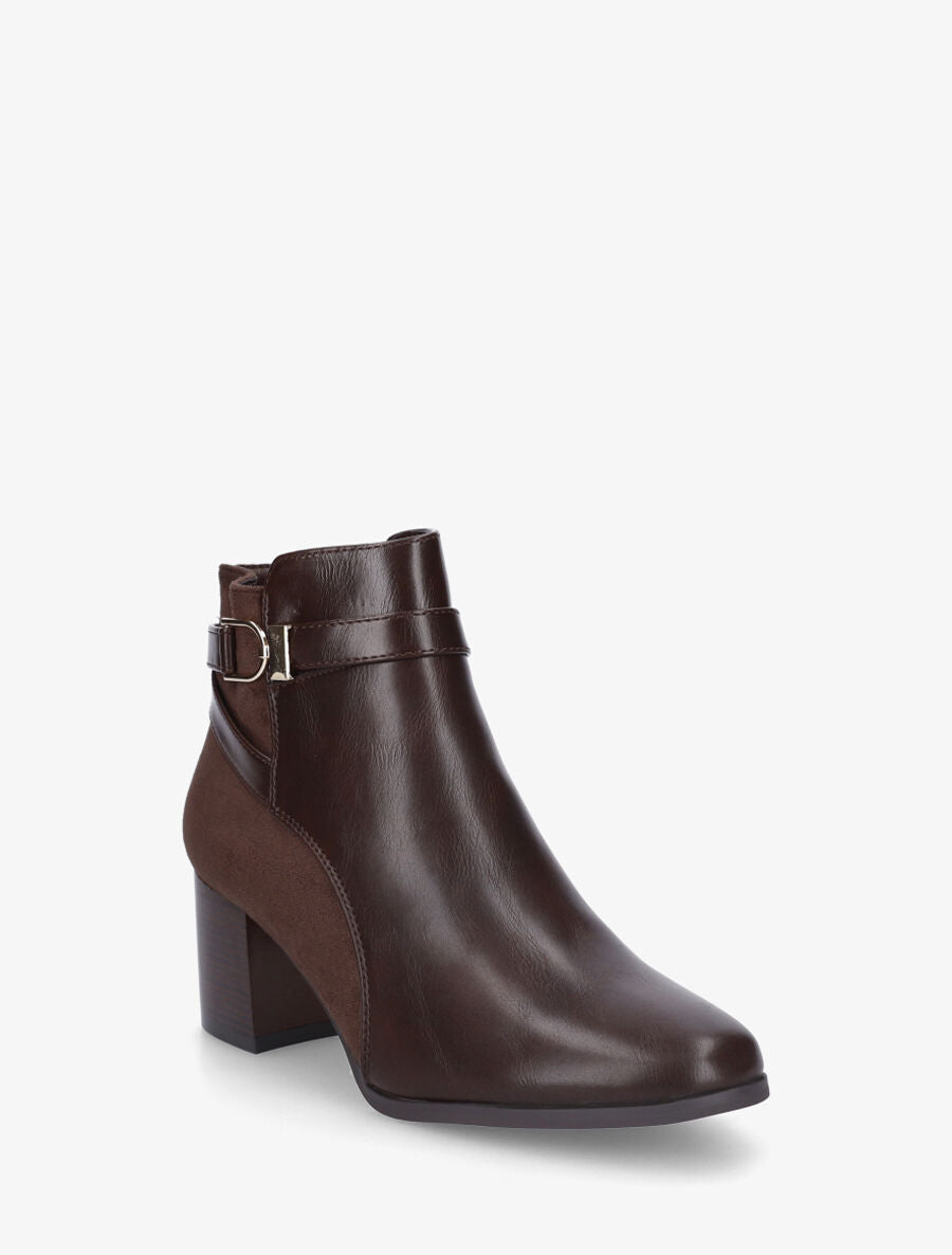 Bottines à talon en simili et suédine - Marron - 2