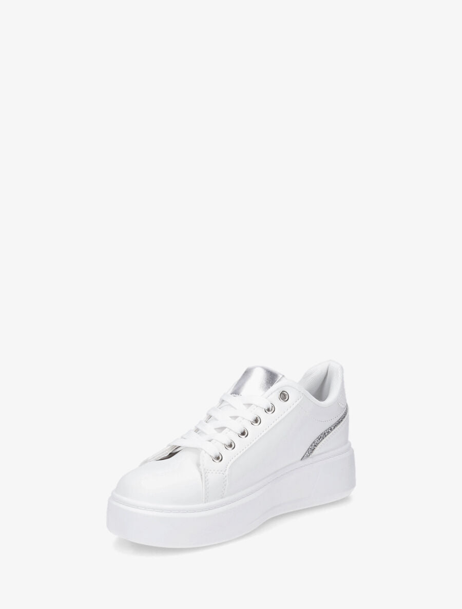 Sneakers unis à zip et bandes pailletées - Blanc - 3